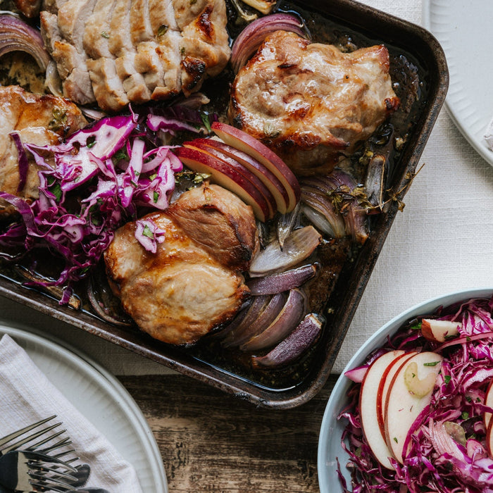 Pork and apple tray bake