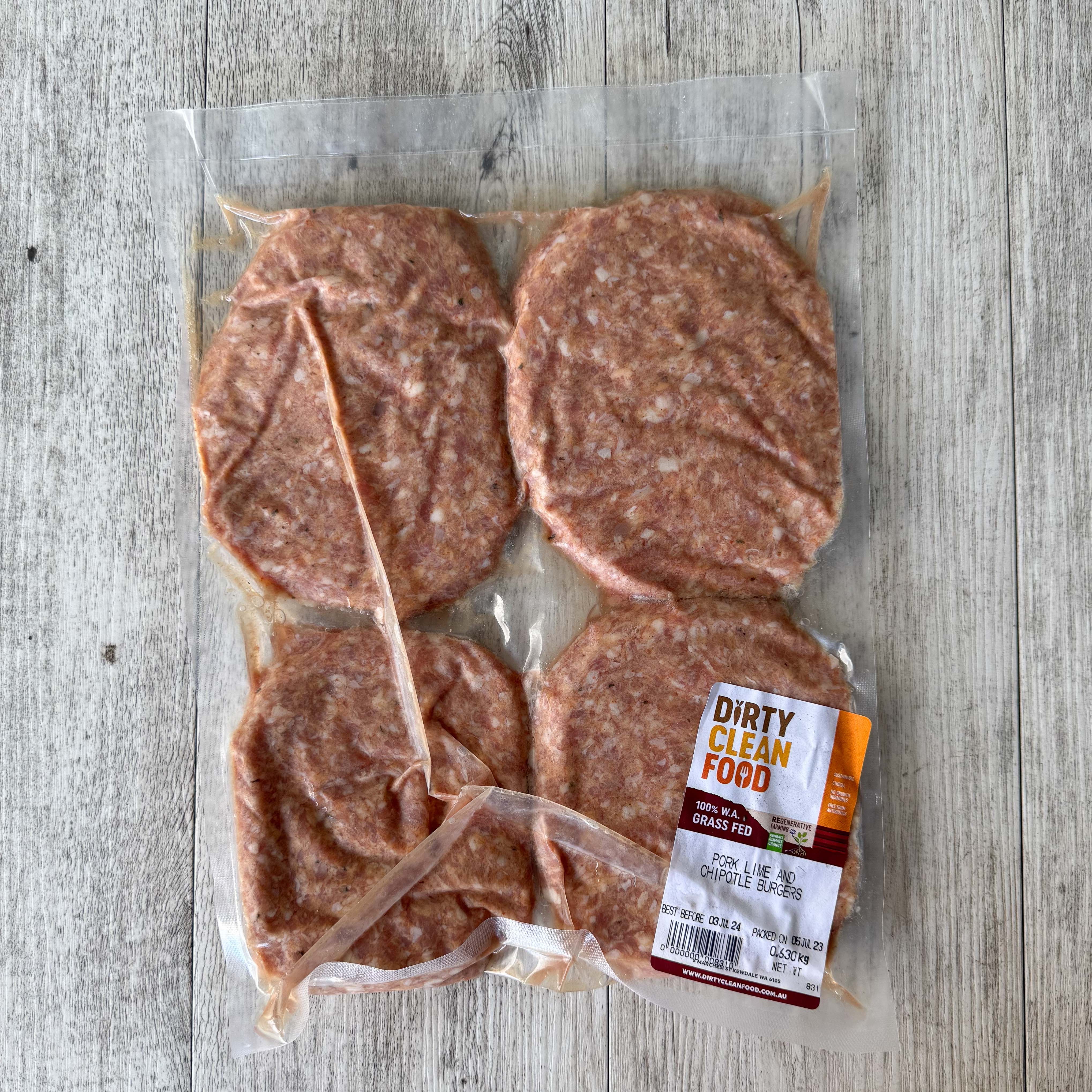 Pork, Lime & Chipotle Burgers - 4 pack- on special