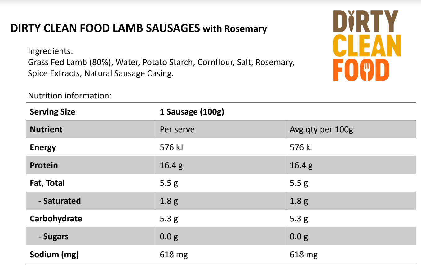 Lamb and Rosemary Sausages (600g- on special